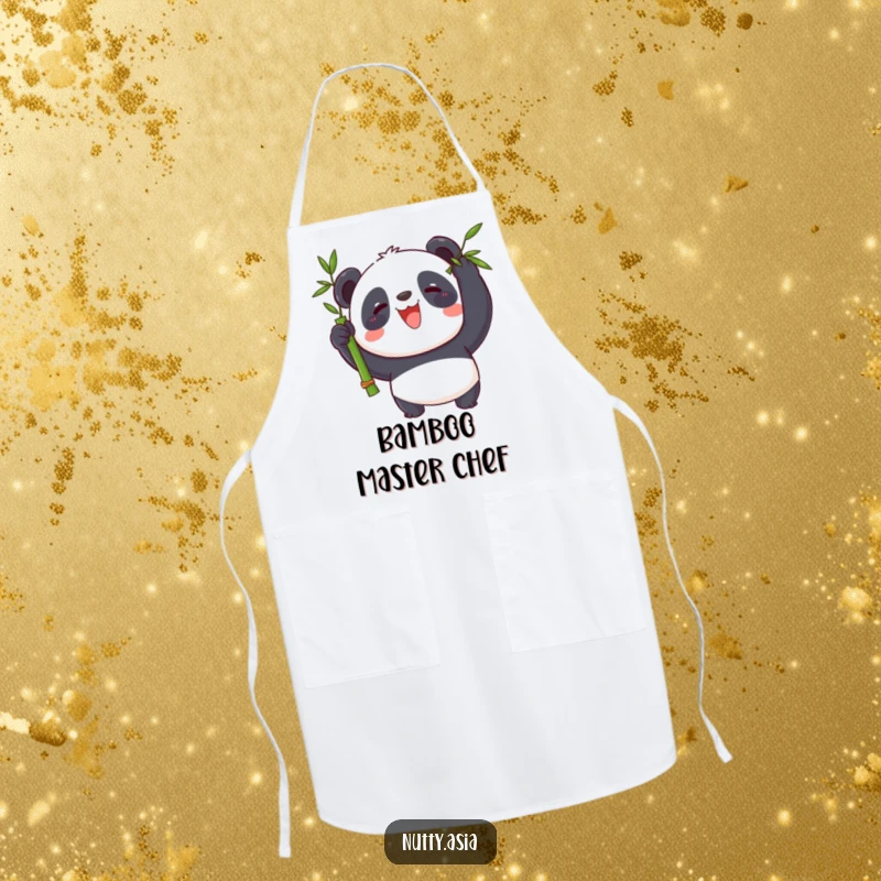 Funny panda chef balancing bamboo on its nose, a humorous kitchen gift.