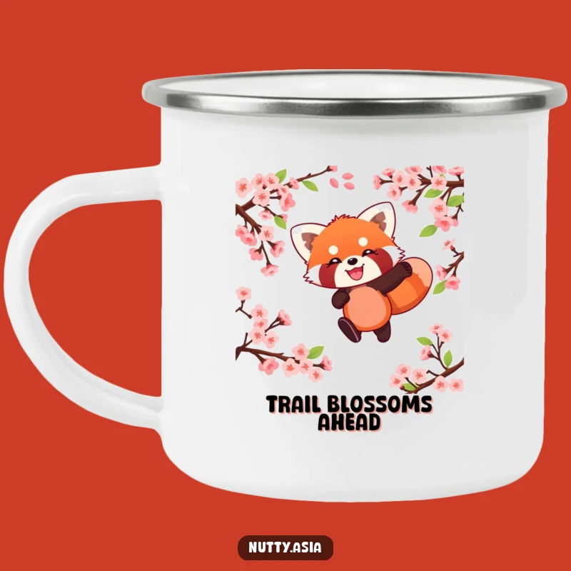 Funny Red Panda Blossom Leap Camping Mug - Playful Animal Springtime Outdoor Gift