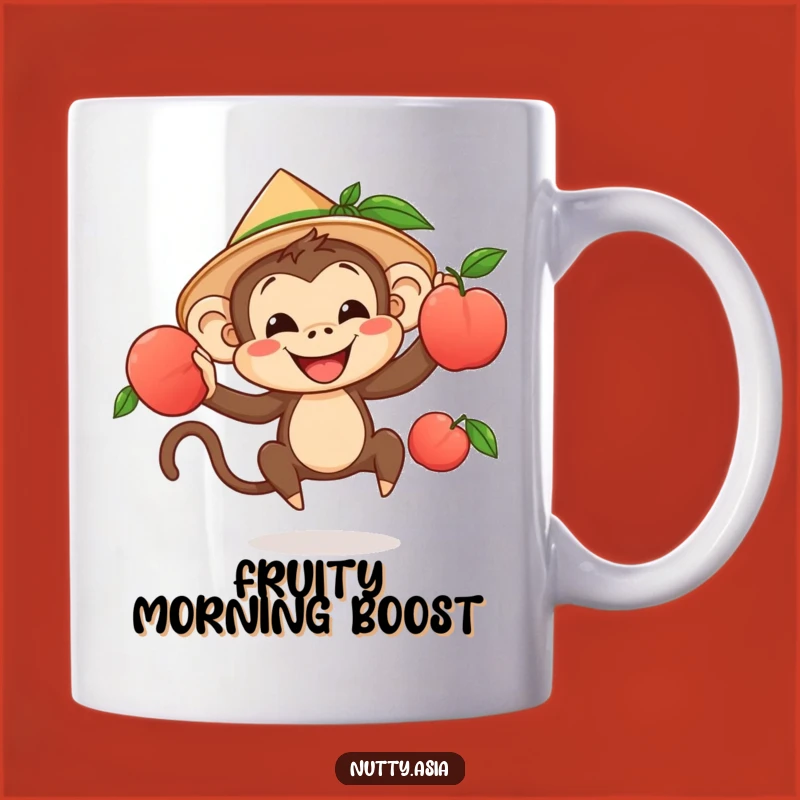 Funny Monkey Juggler Mug - Cheerful Conical Hat Fruit Trickster Gift