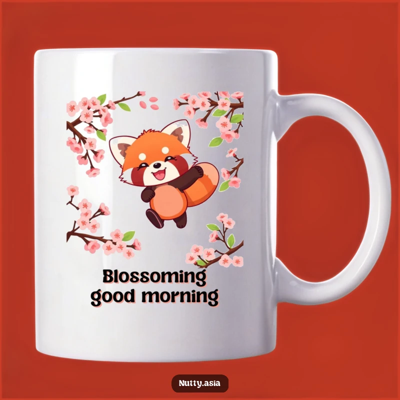 Funny Red Panda Blossom Leap Mug - Playful Animal Springtime Gift