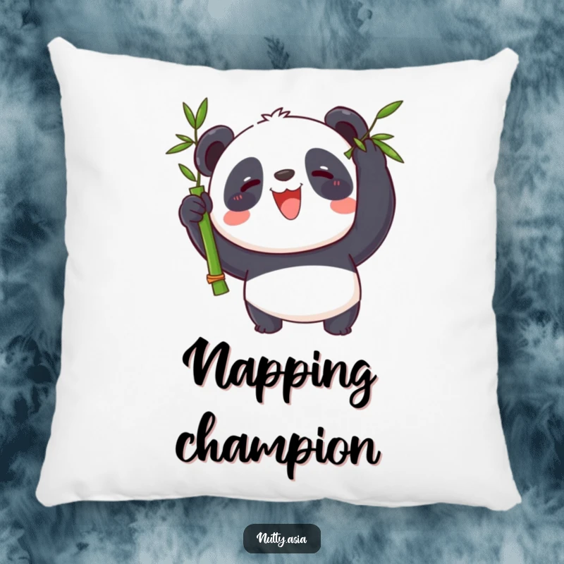 Soft funny panda character balancing bamboo, a comfortable and humorous decorative pillow.
