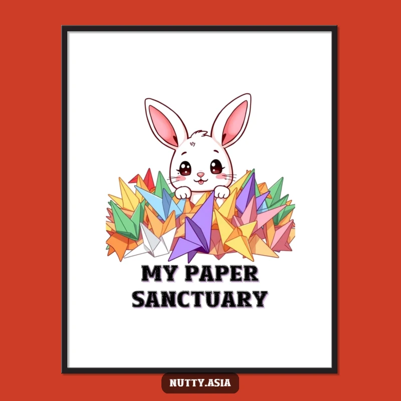 Funny Bunny Origami Digital Print - Cute Peeking Character Decor, Instant Funny Gift