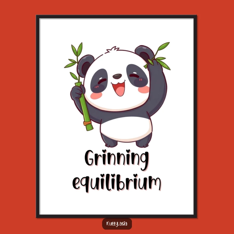 Funny Panda Balance Master Digital Art - Whimsical Bamboo Trickster Print