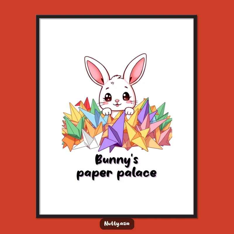 Funny Bunny Origami Poster - Adorable Peeking Character Wall Art, Unique Funny Gift
