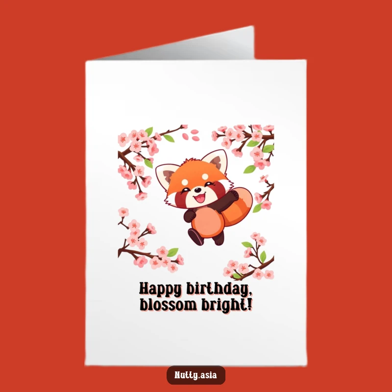 Free Printable Red Panda Blossom Birthday Card: Joyful Downloadable Gift for Spring Birthdays