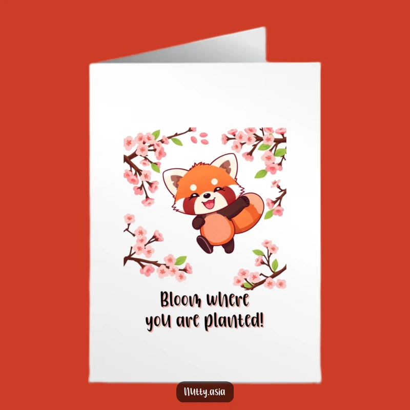Free Printable Red Panda Blossom Congrats Card: Cheerful Downloadable for New Beginnings