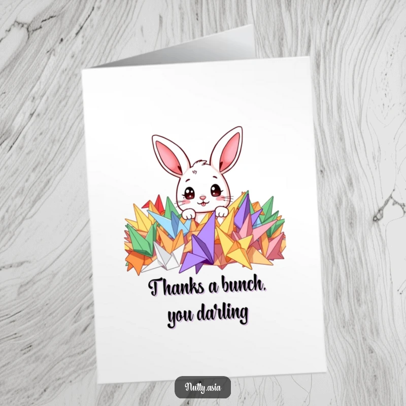 Funny Free Printable Thank You Card featuring a cute bunny and origami cranes, a heartfelt DIY gift.