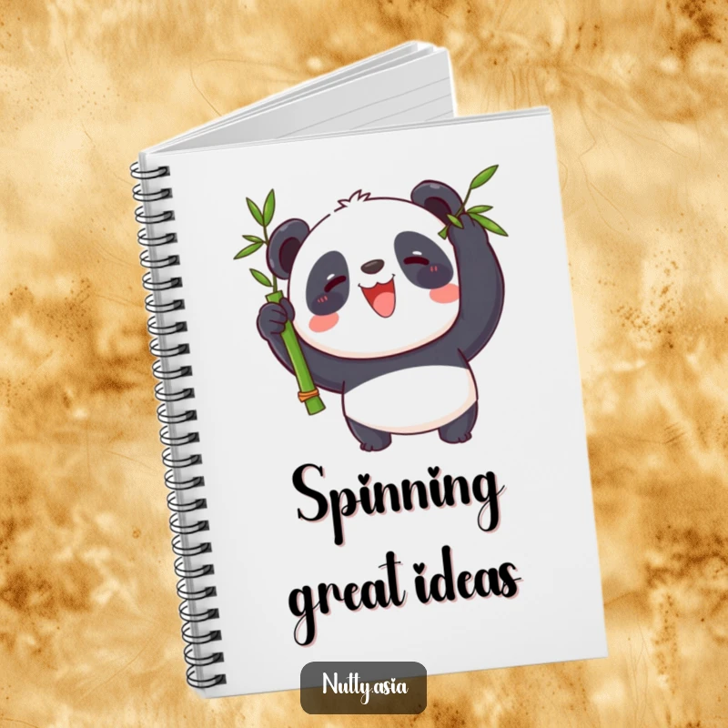 Funny panda balancing bamboo on its nose, ready to write, a humorous and practical notebook.