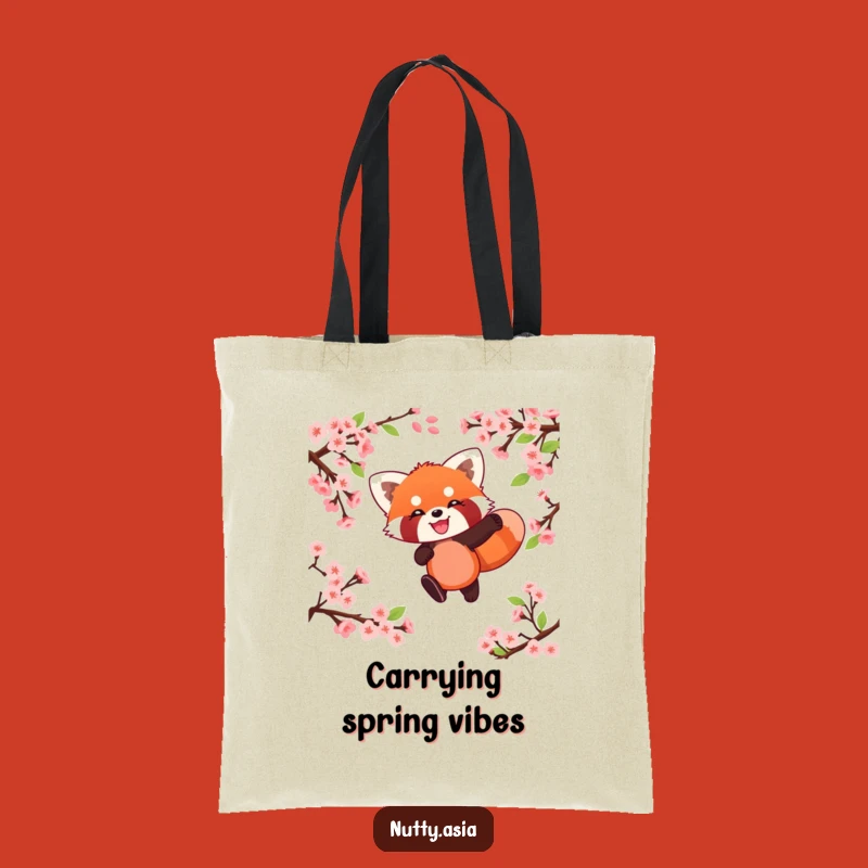 Funny Red Panda Blossom Leap Tote Bag - Playful Animal Springtime Bag